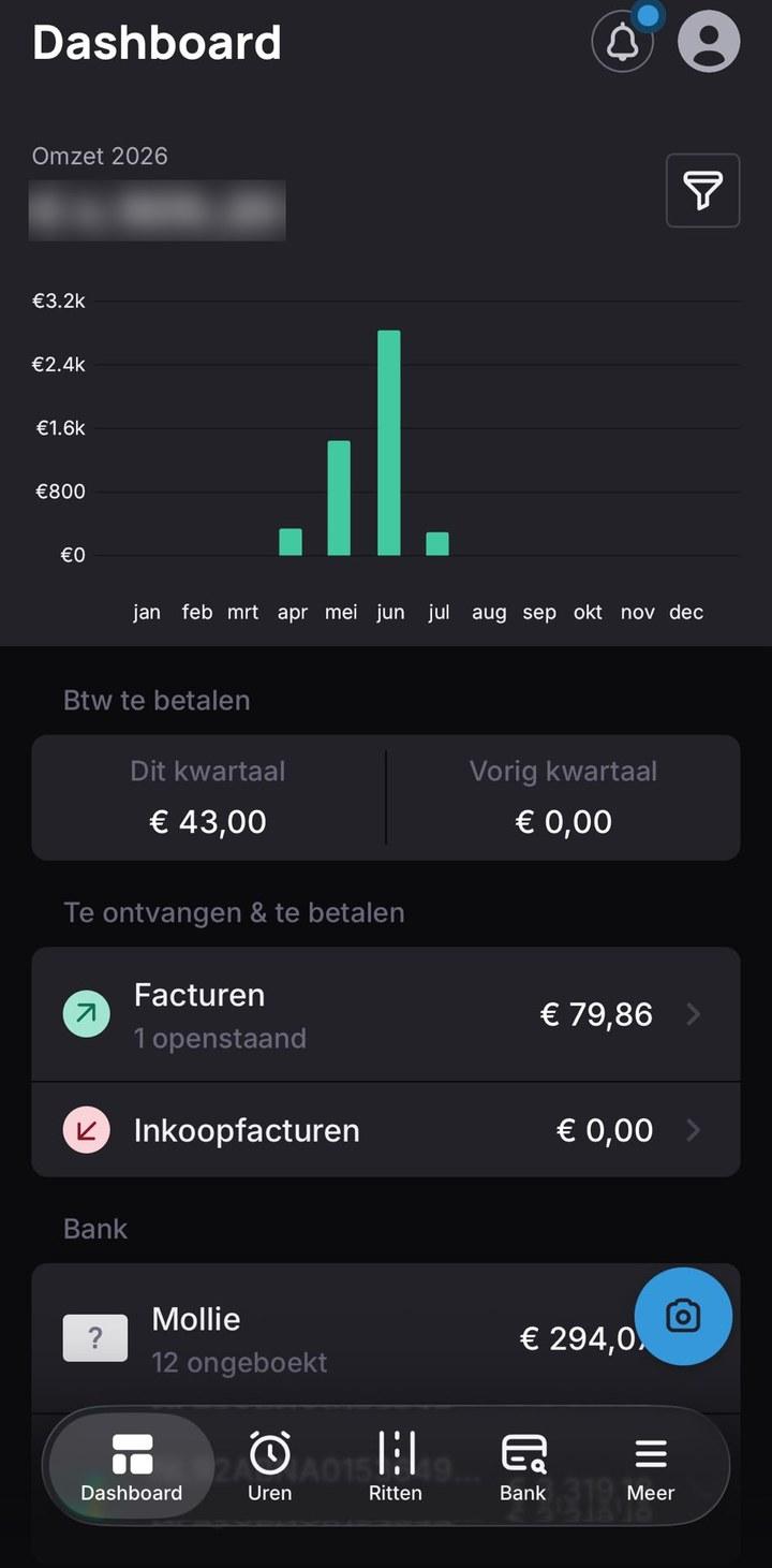 Dashboard van de MoneyMonk app